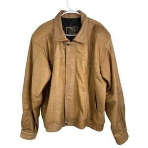 VTG Aviator Mens XL Leather Jacket Tan Snap & Zipper Closure Mexico 8477